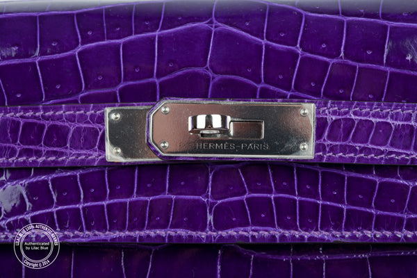 Hermès Kelly 32cm Ultra Violet Shiny Croc GHW