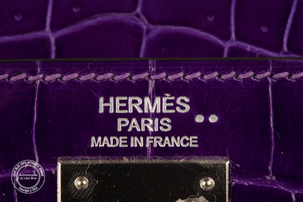 Hermès Kelly 32cm Ultra Violet Shiny Croc GHW