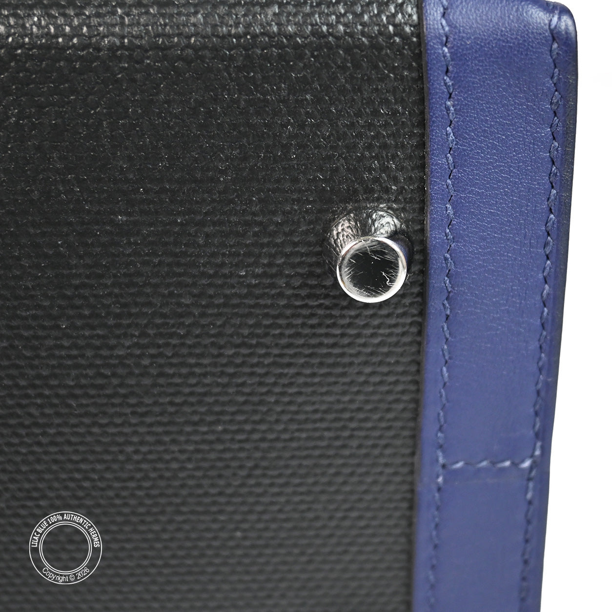 Hermès Kelly 32 Bleu Saphir/Black Swift/Toile Berline PHW