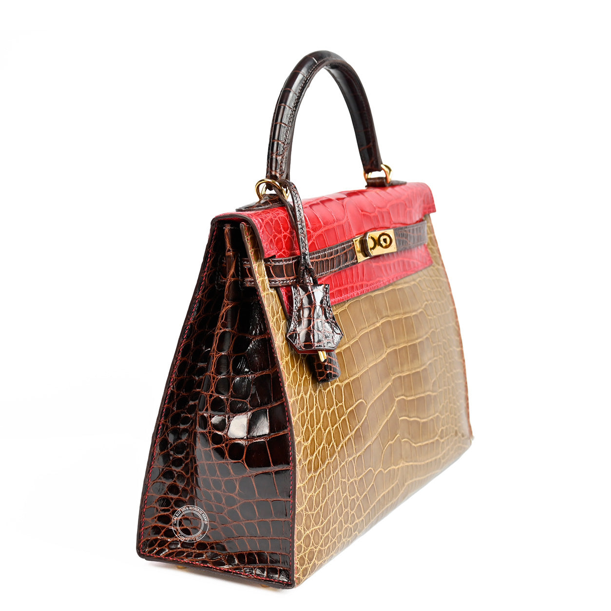Hermès Kelly 32cm Paille/Rouge Braise/Ebene HSS Matte Alligator GHW - Preloved