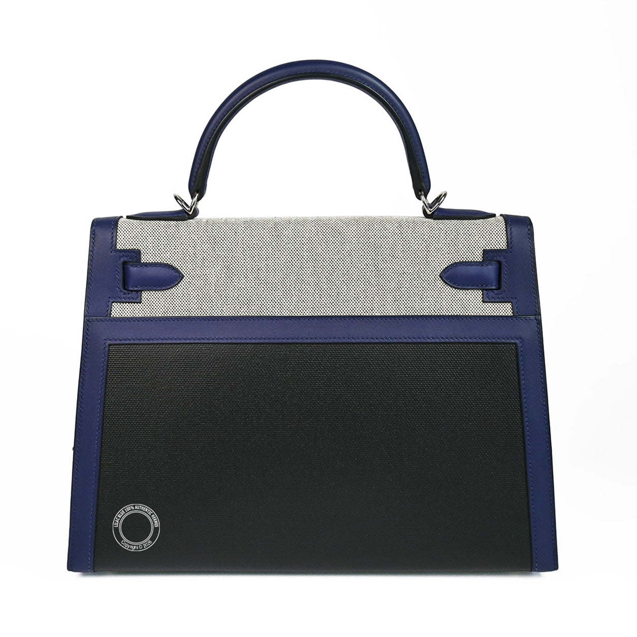 Hermès Kelly 32 Bleu Saphir/Black Swift/Toile Berline PHW