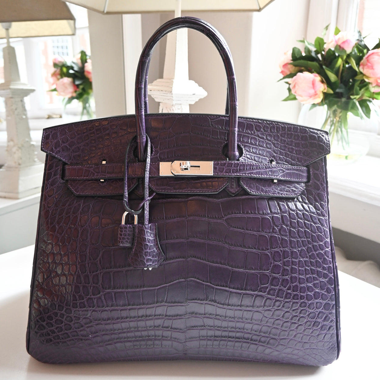 Hermès Birkin 35cm Amethyst Matte Alligator PHW - Preloved