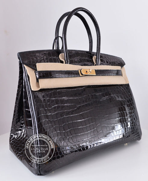Hermès Birkin 35cm Black Shiny Croc GHW - Preloved