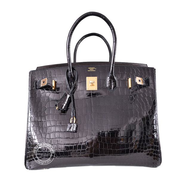 Hermès Birkin 35cm Black Shiny Croc GHW - Preloved