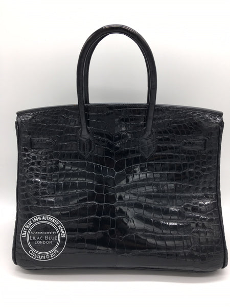 Hermes Birkin 35cm Black Shiny Croc PHW - Preloved