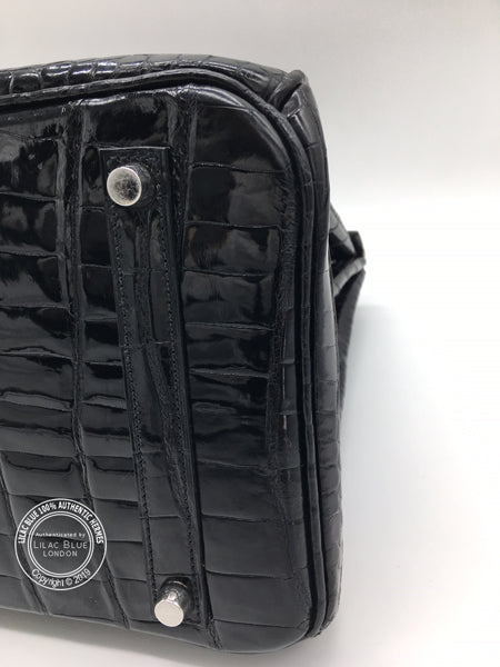 Hermes Birkin 35cm Black Shiny Croc PHW - Preloved