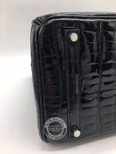 Hermes Birkin 35cm Black Shiny Croc PHW - Preloved