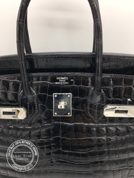Hermes Birkin 35cm Black Shiny Croc PHW - Preloved