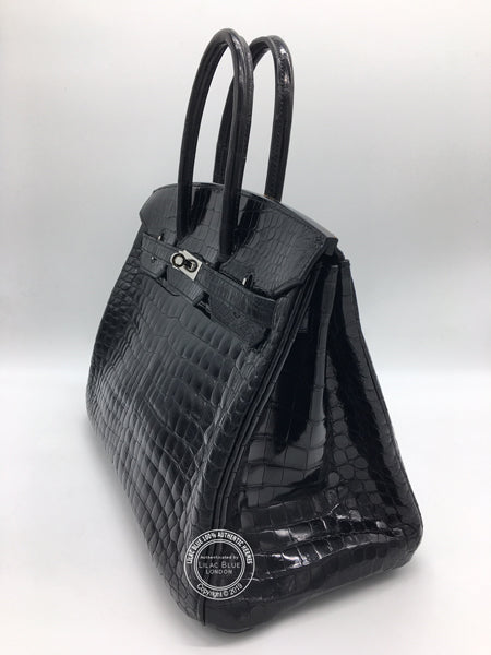 Hermes Birkin 35cm Black Shiny Croc PHW - Preloved