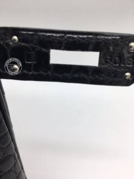 Hermes Birkin 35cm Black Shiny Croc PHW - Preloved
