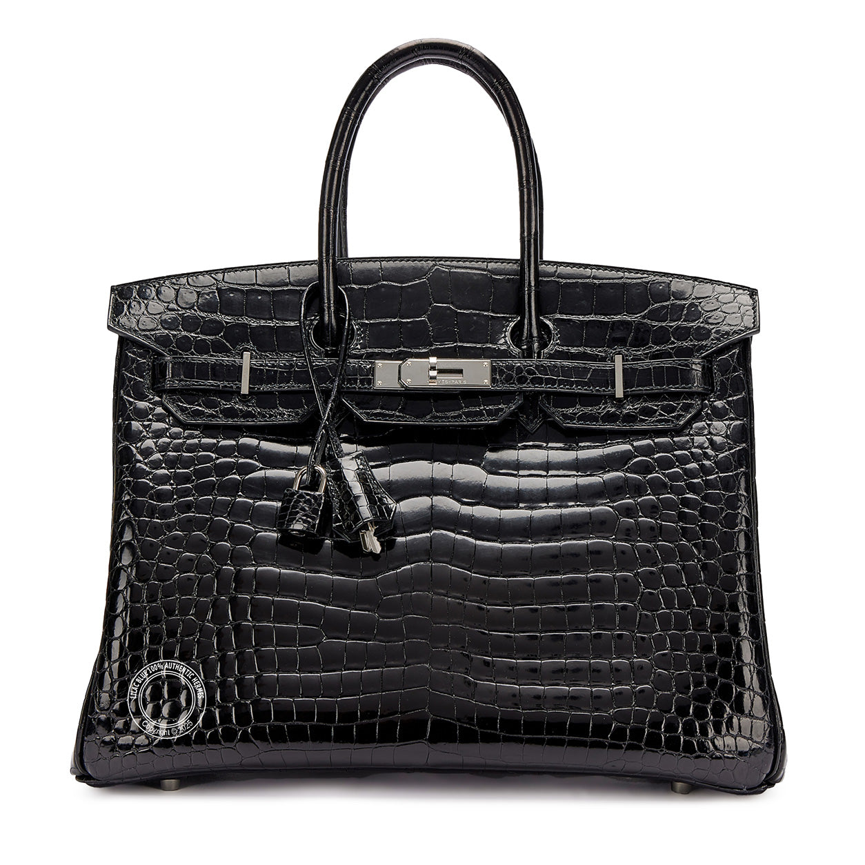 Hermes Birkin 35cm Black Shiny Croc PHW - Preloved