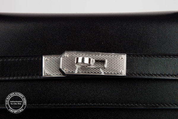 Hermès Kelly 35cm Black Box PHW Guilloche