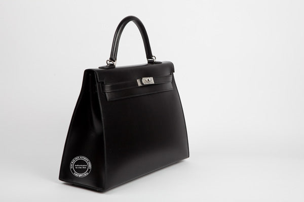 Hermès Kelly 35cm Black Box PHW Guilloche