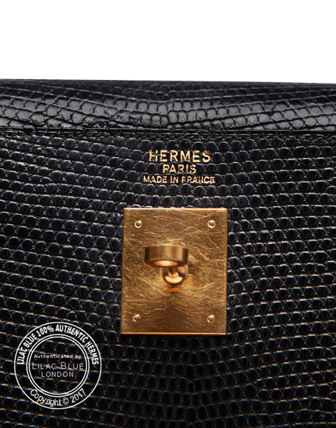 Hermès Kelly 35cm Black Lizard GHW - Vintage