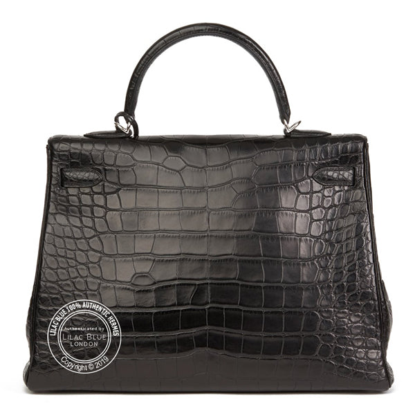 Hermès Kelly 35cm Black Matte Alligator PHW - Preloved