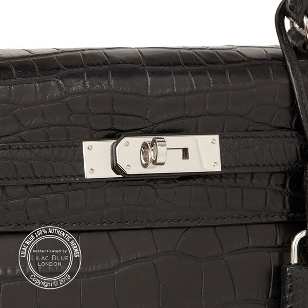 Hermès Kelly 35cm Black Matte Alligator PHW - Preloved