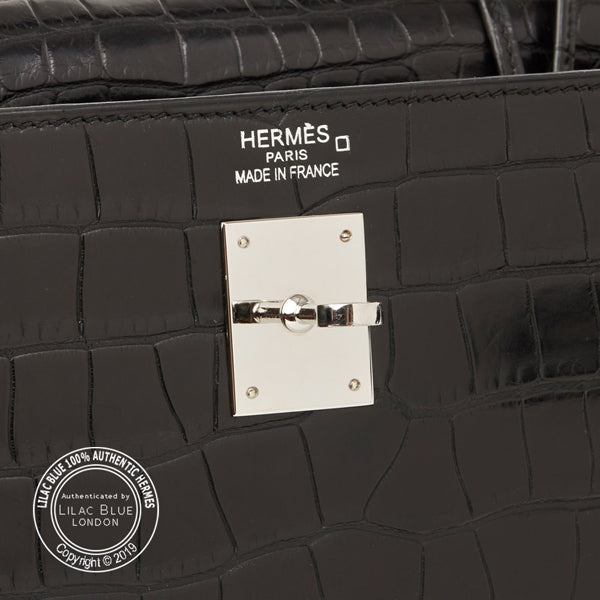 Hermès Kelly 35cm Black Matte Alligator PHW - Preloved