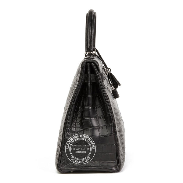Hermès Kelly 35cm Black Matte Alligator PHW - Preloved