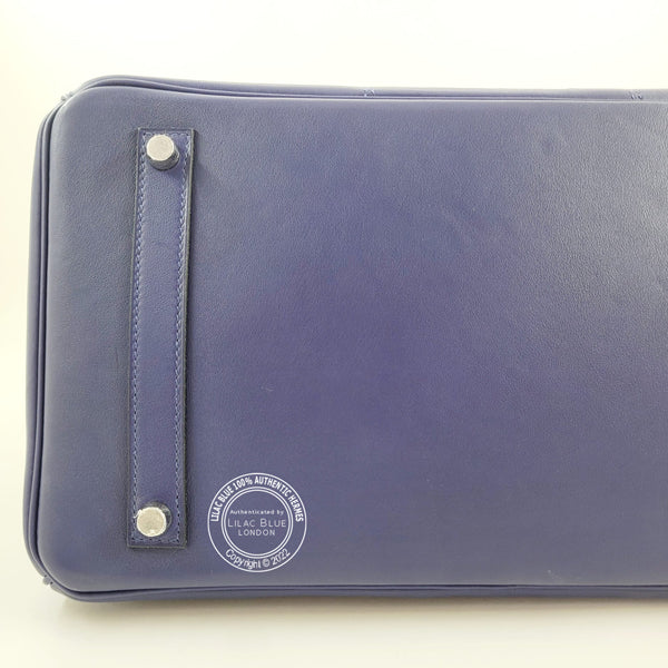 Hermès Birkin 35cm Bleu Encre Tressage Swift PHW - Preloved