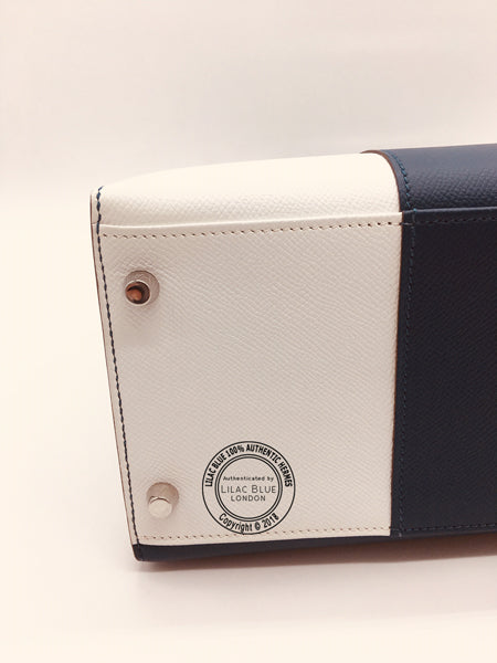 Hermès Kelly 35cm Bleu Thalassa/Blanc Flag Epsom PHW