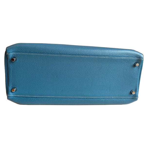 Hermès Kelly 35cm Blue Jean Clemence PHW - Preloved