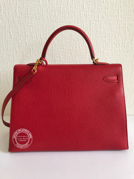 Hermès Kelly 35cm Red Chevre de Coromandel GHW - Vintage