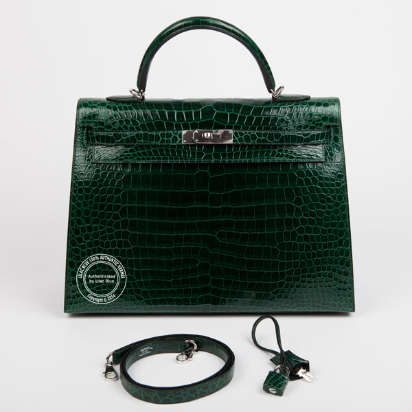 Hermès Kelly 35cm Emerald Green Shiny Croc PHW