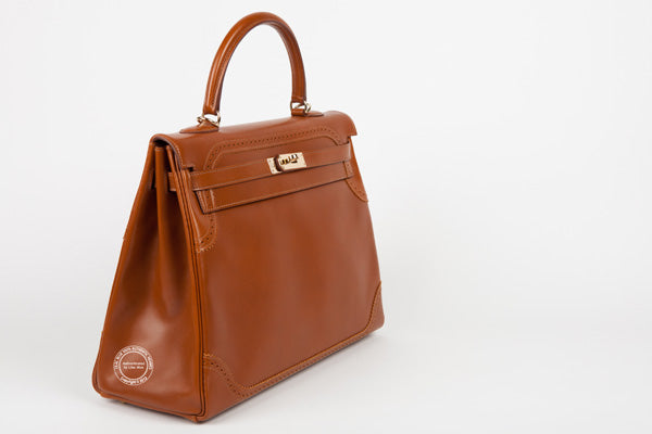 Hermès Kelly 35cm Fauve Ghillies Tadelakt Permabrass