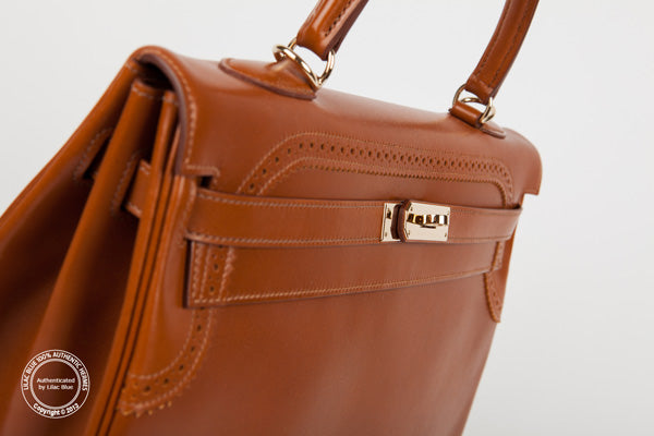 Hermès Kelly 35cm Fauve Ghillies Tadelakt Permabrass