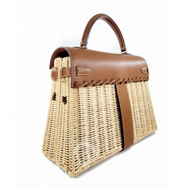 Hermès Kelly 35cm Fauve Picnic Barenia/Osier PHW