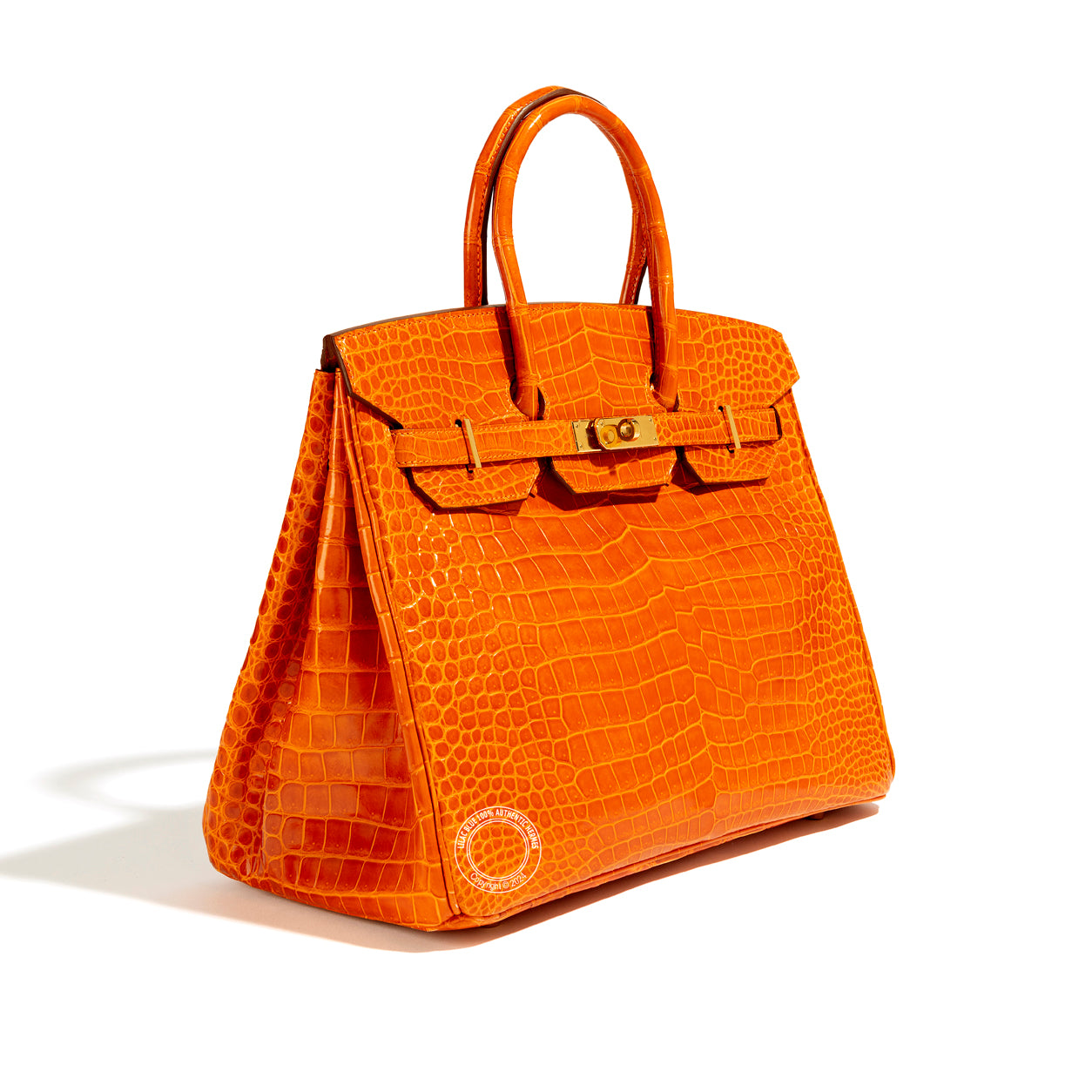 Hermès Birkin 35cm Orange Shiny Croc GHW - Preloved