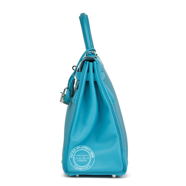 Hermès Kelly 35cm Turquoise Ghillies Togo/Swift PHW - Preloved