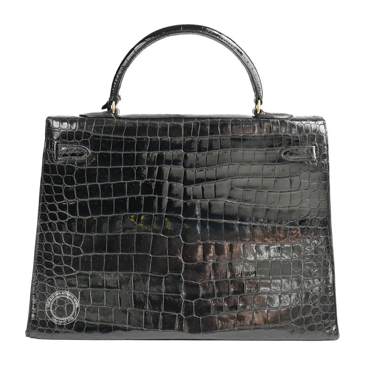 Hermès Kelly 35cm Black Shiny Croc GHW - Vintage