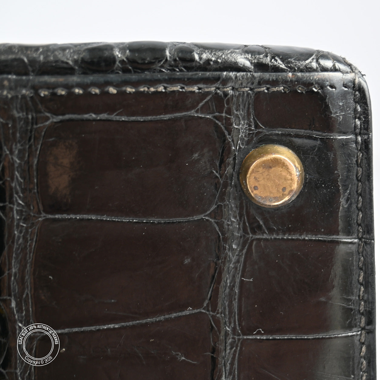 Hermès Kelly 35cm Black Shiny Croc GHW - Vintage