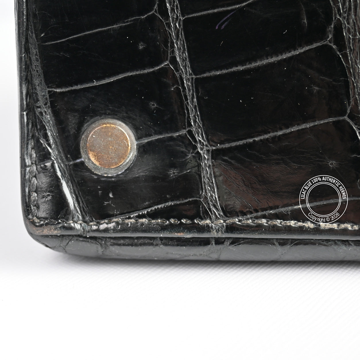 Hermès Kelly 35cm Black Shiny Croc GHW - Vintage