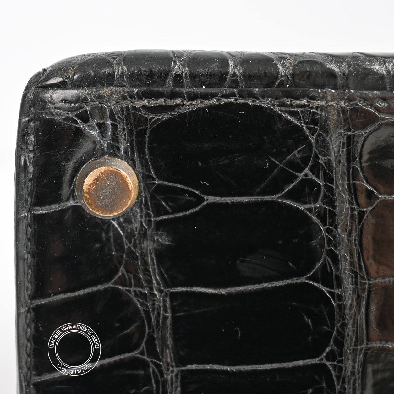 Hermès Kelly 35cm Black Shiny Croc GHW - Vintage