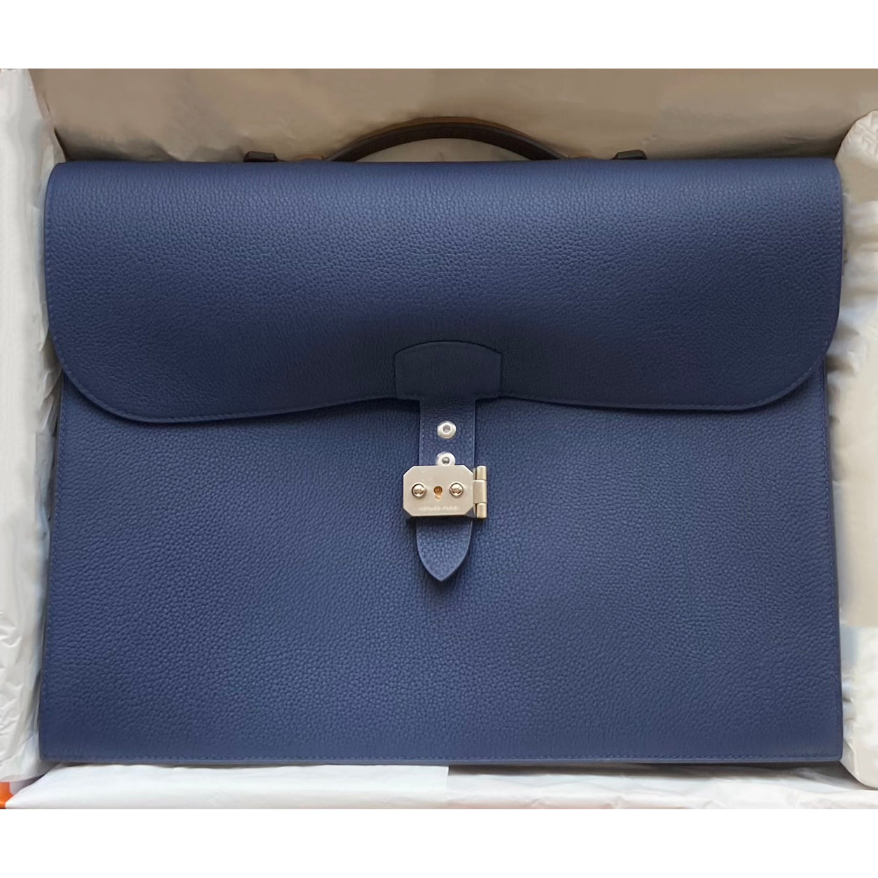 Hermès Sac a Depeche 38cm Bleu Saphir/Gold HSS Togo PHW