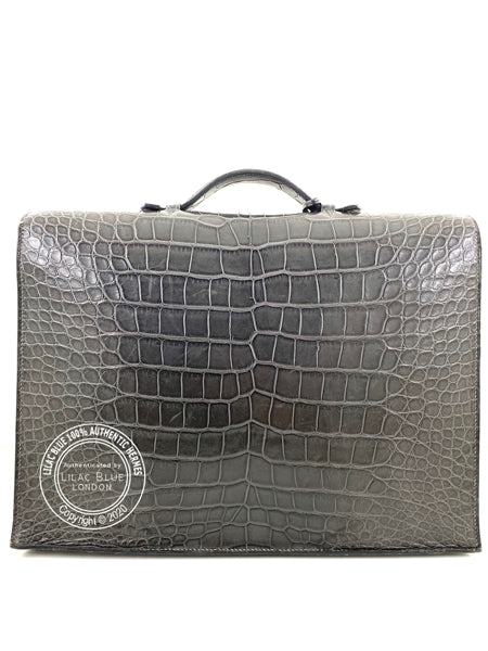 Hermès Sac a Depeche 38cm Gris de Paris Alligator GHW - Preloved