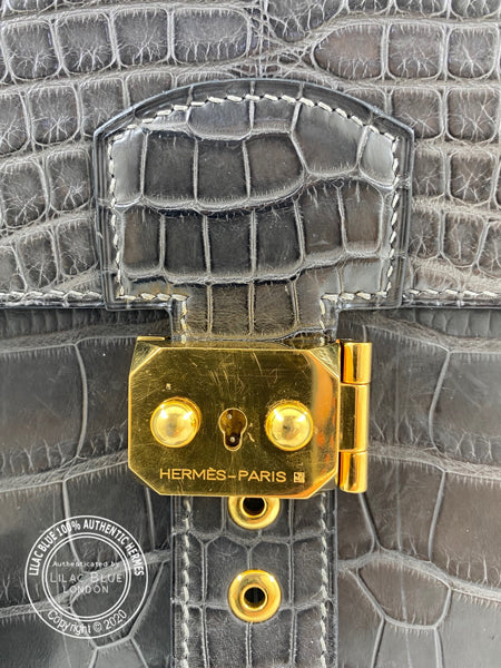 Hermès Sac a Depeche 38cm Gris de Paris Alligator GHW - Preloved