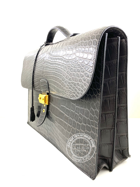 Hermès Sac a Depeche 38cm Gris de Paris Alligator GHW - Preloved