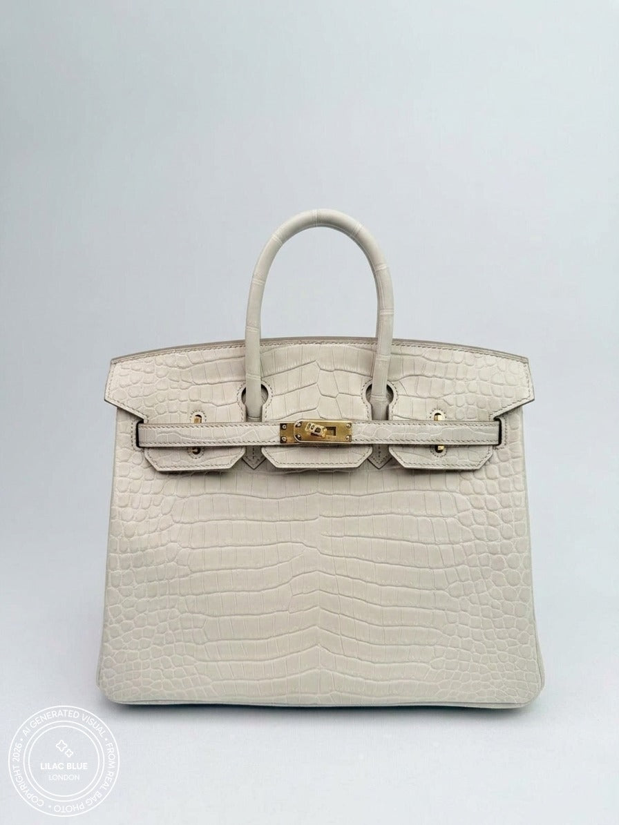Hermès Birkin 25cm Beton Matte Croc GHW