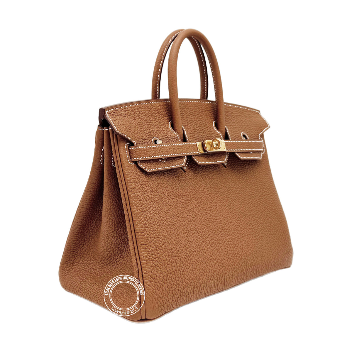 Hermès Birkin 25cm Gold Togo with gold hardware, angled view