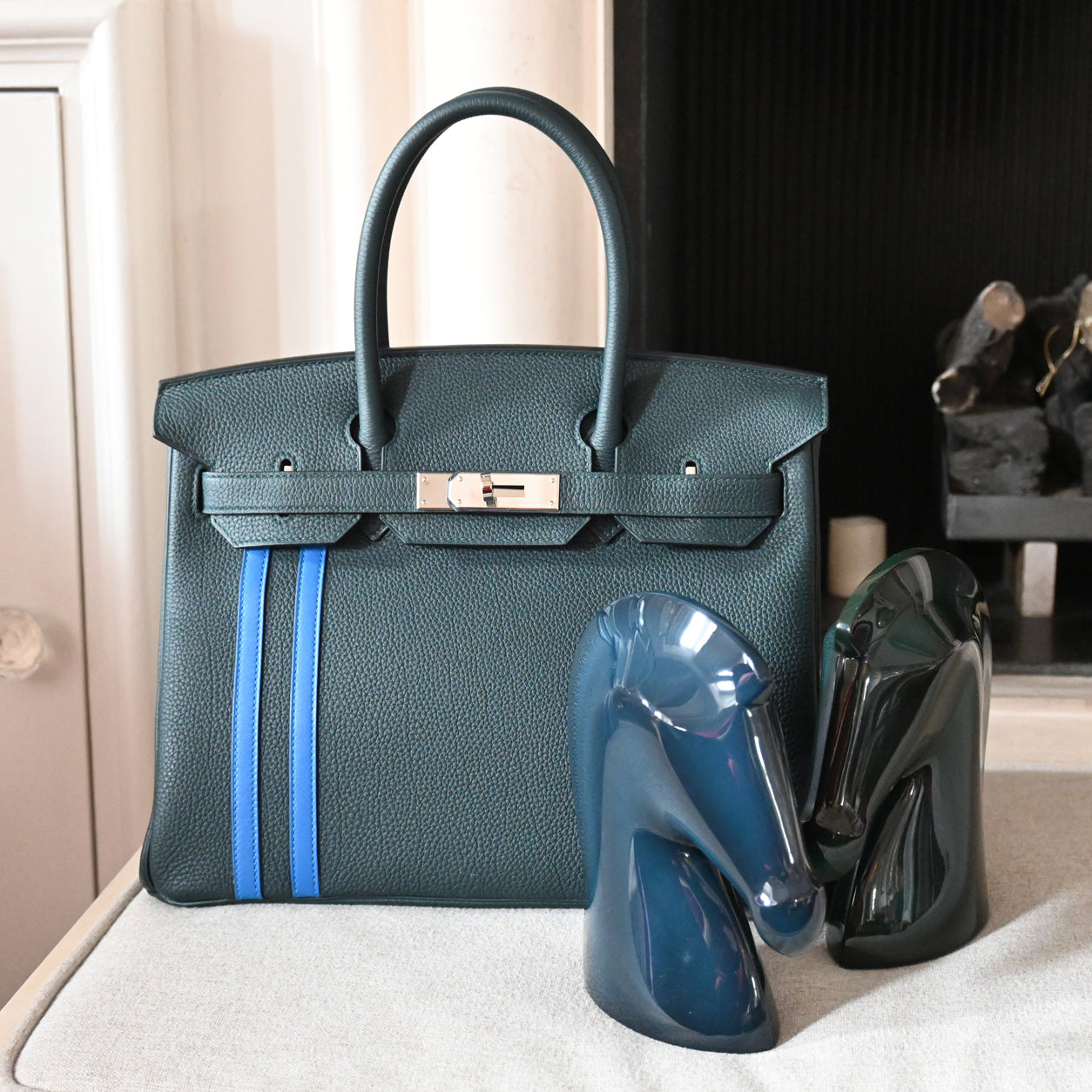 Hermès Birkin 30cm Vert Cypress/Bleu Zellige Officier Togo/Swift PHW - Preloved