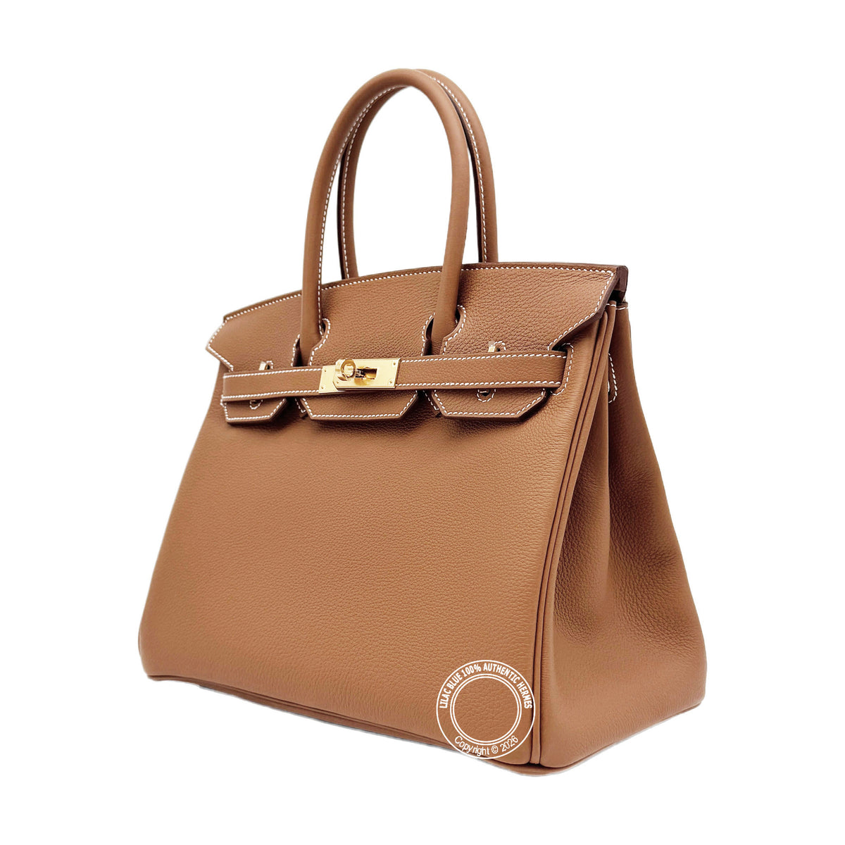 Hermès Birkin 30cm Gold Togo with gold hardware, angled view