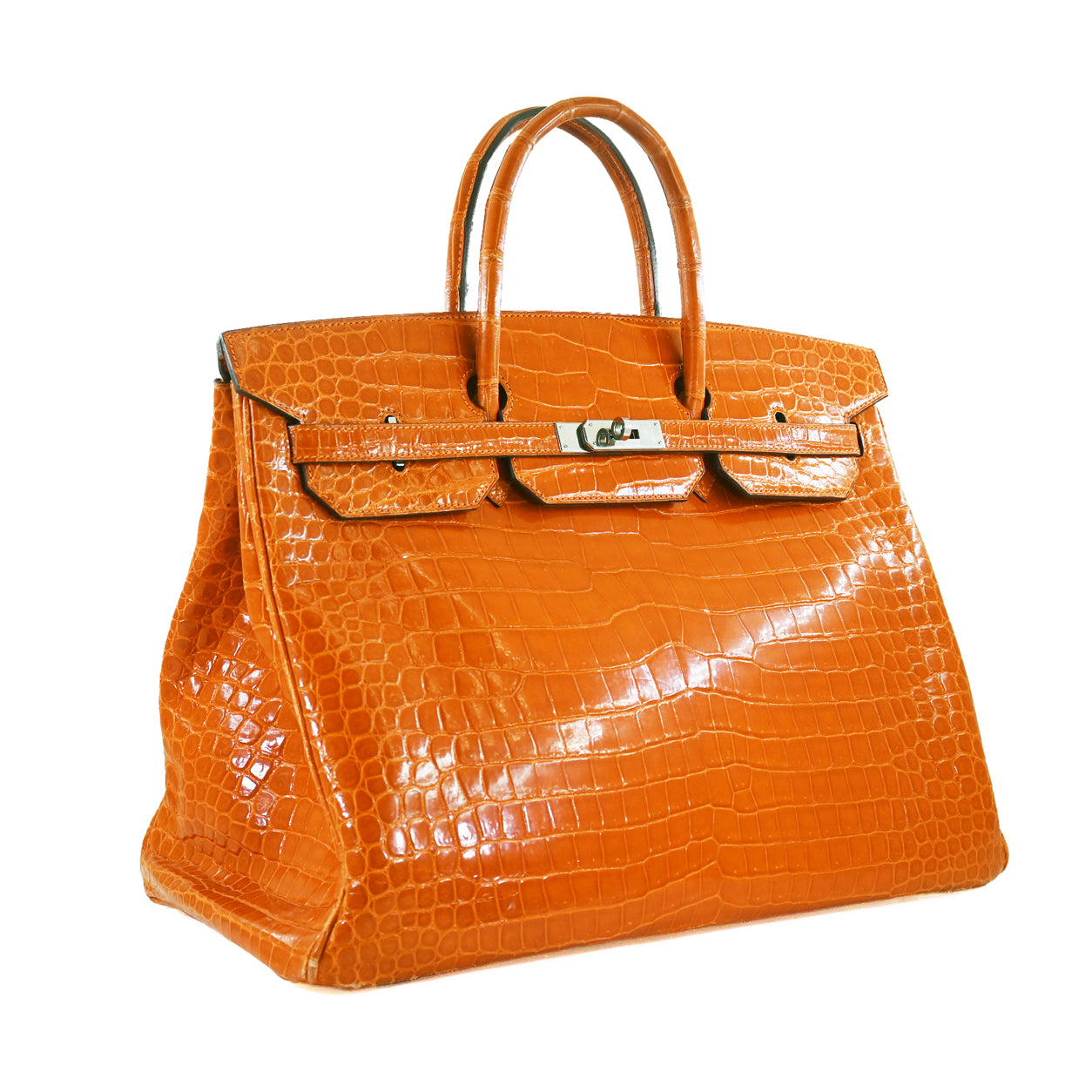Hermès Birkin 40cm Pain d'Epice Shiny Croc PHW - Preloved