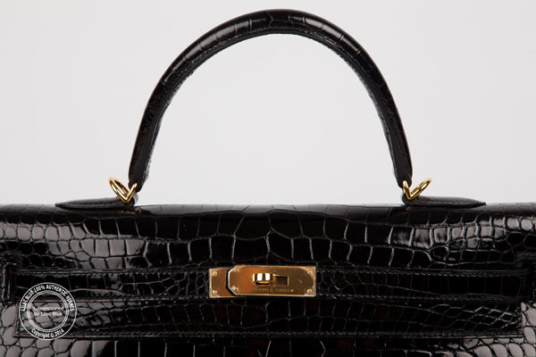 Hermès Kelly 35cm Black Shiny Croc GHW