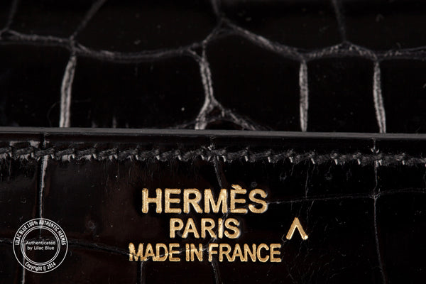 Hermès Kelly 35cm Black Shiny Croc GHW