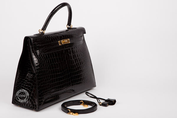 Hermès Kelly 35cm Black Shiny Croc GHW