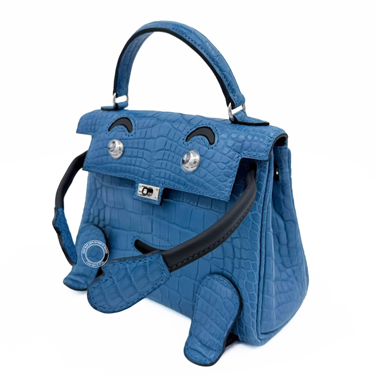 Hermès Kelly Doll 16cm Bleu Zellige Matte Croc PHW