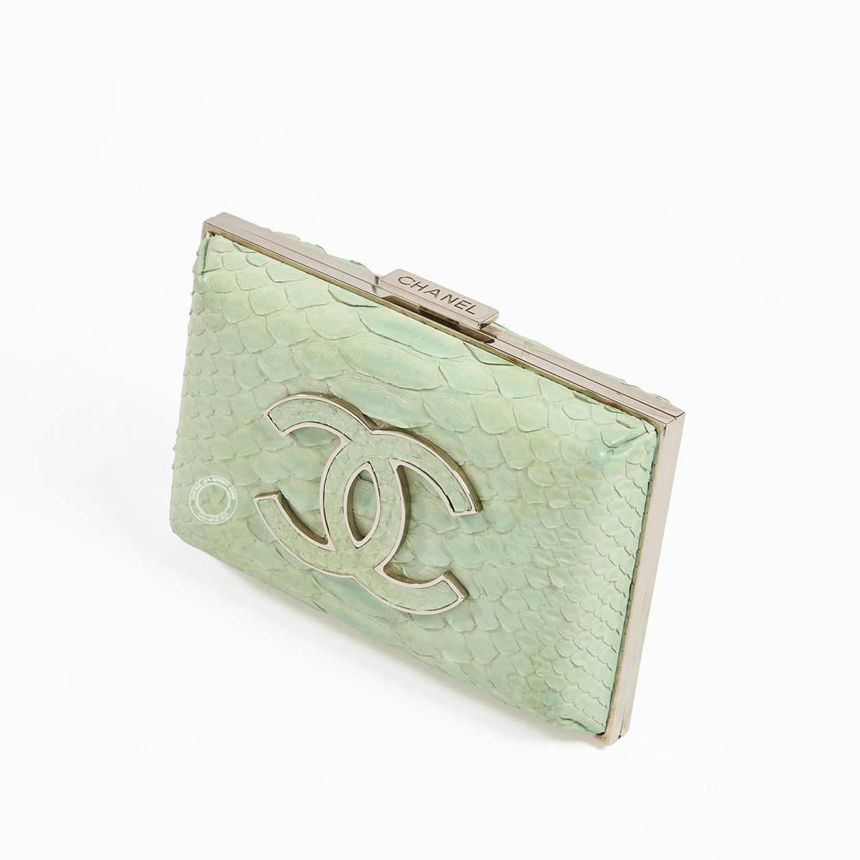 Chanel Box Clutch Mint Green Python PHW - Preloved